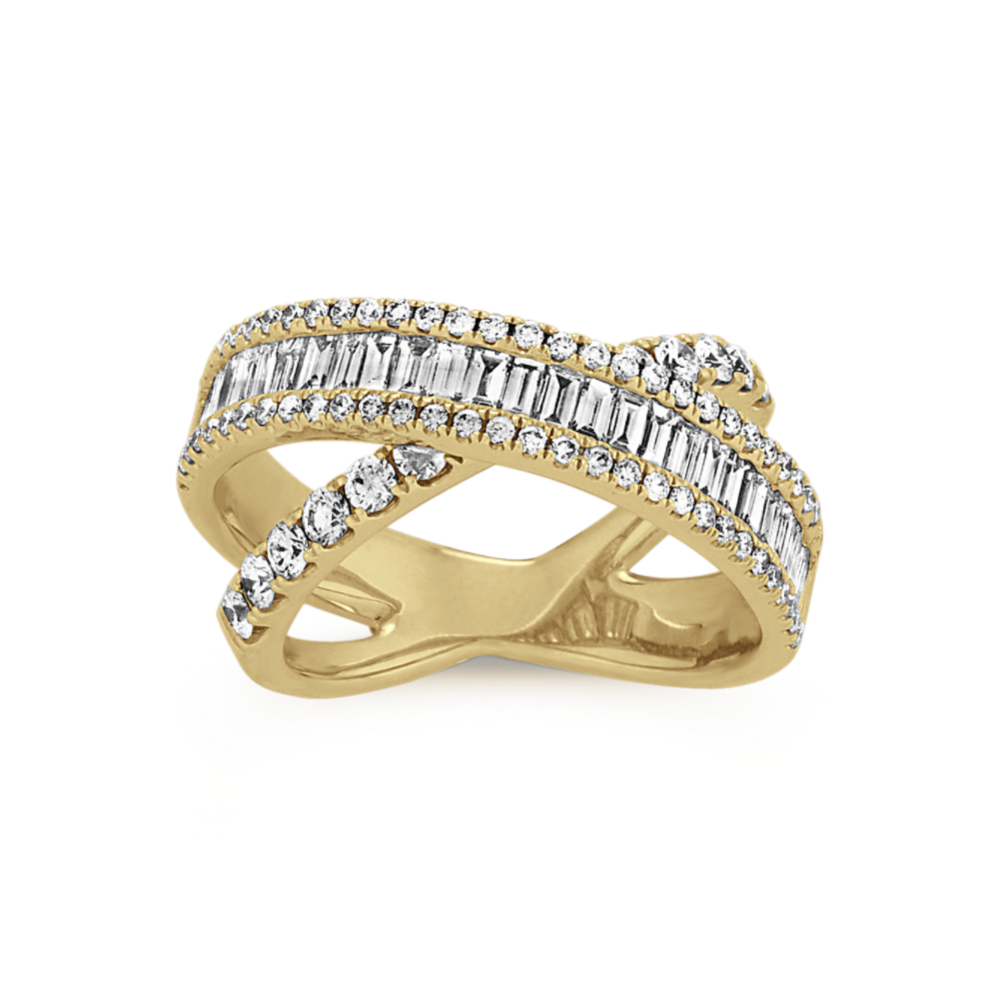 Baguette and Round Diamond Crossover Ring