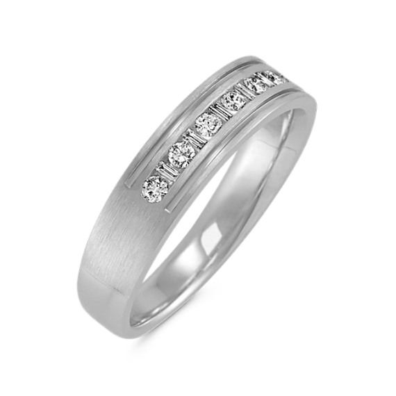 Baguette and Round Diamond Mens Ring (5.5mm) | Shane Co.