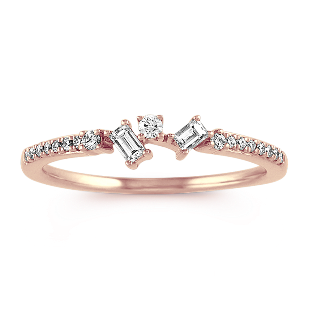 Baguette and Round Diamond Ring in 14k Rose Gold
