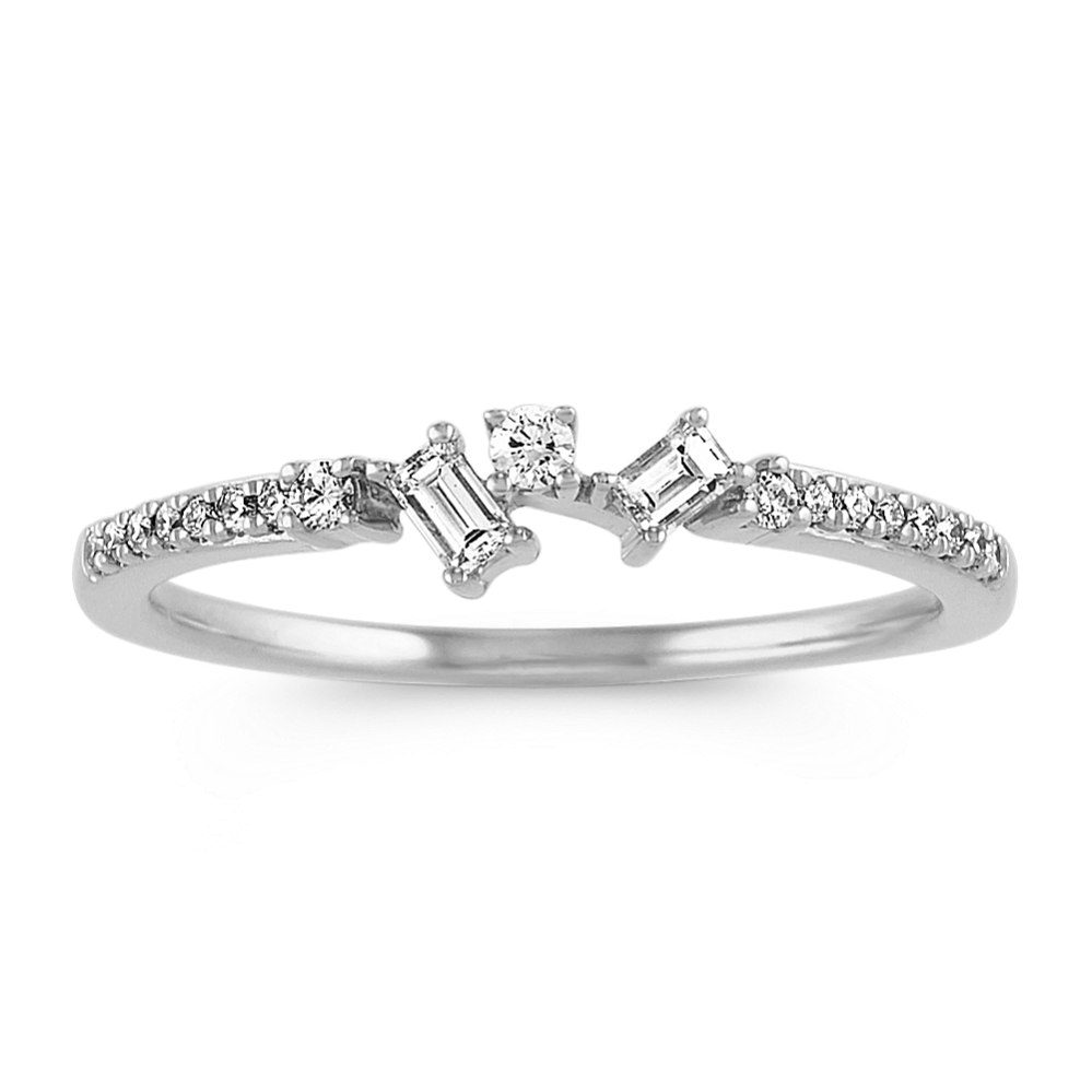 Baguette and Round Diamond Ring in 14k White Gold