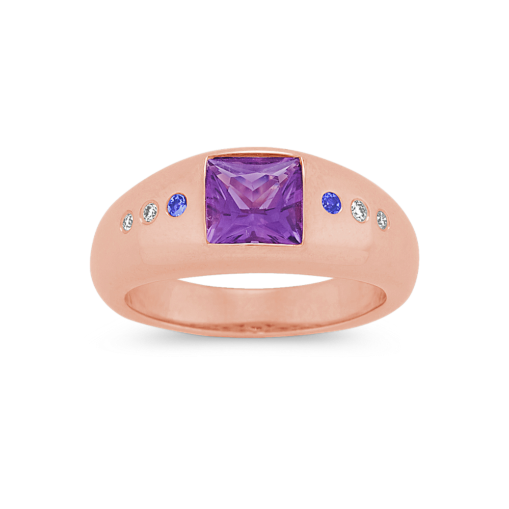 Bezel-Set Amethyst Ring with Tanzanite and Diamond Accents