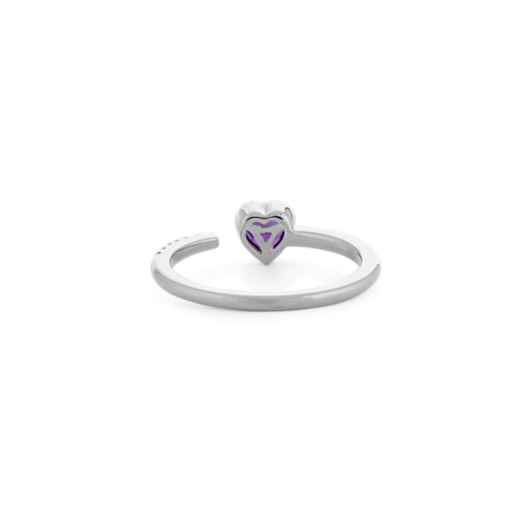 Bezel-Set Amethyst and Diamond Heart Ring