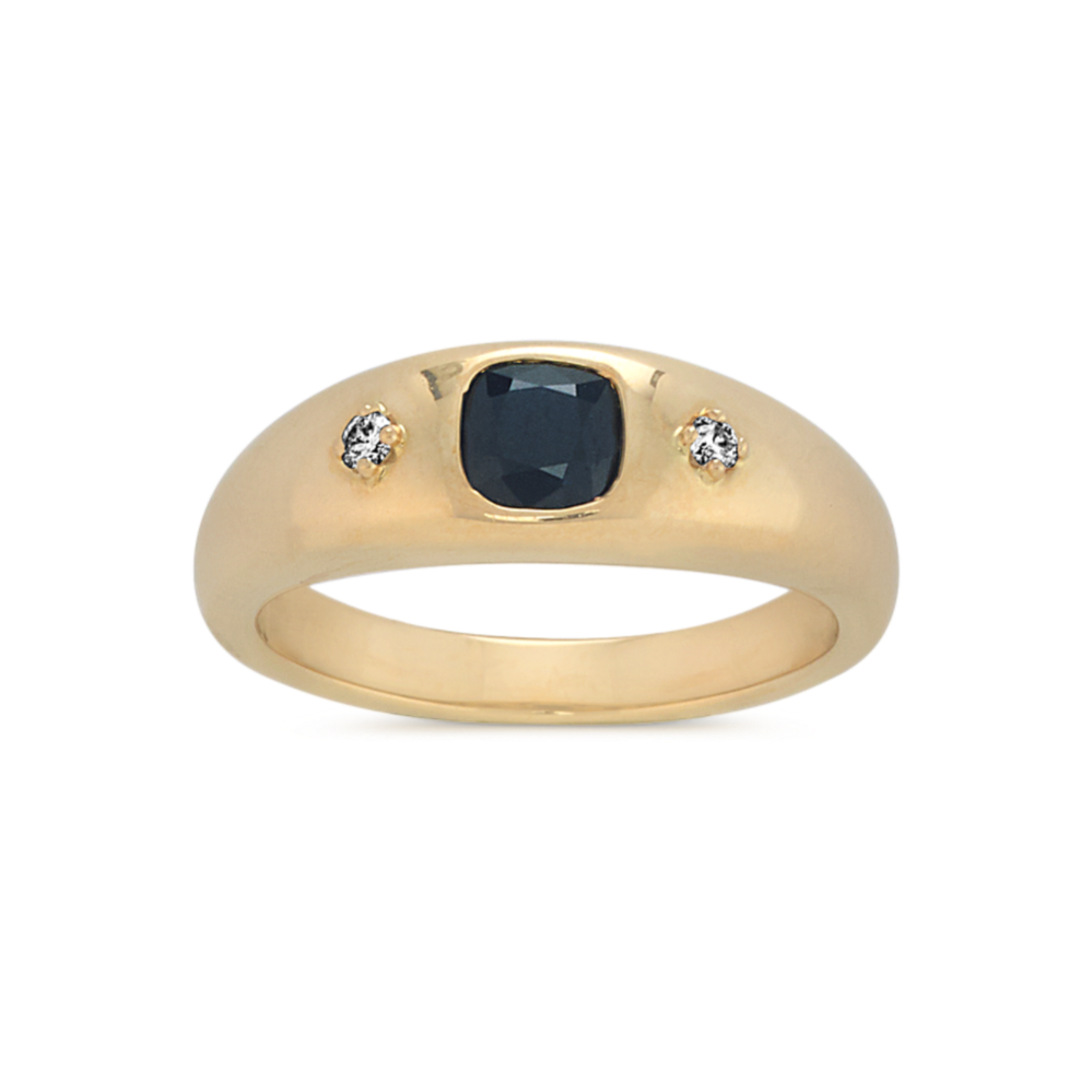 Bezel-Set Black Sapphire and Diamond Ring