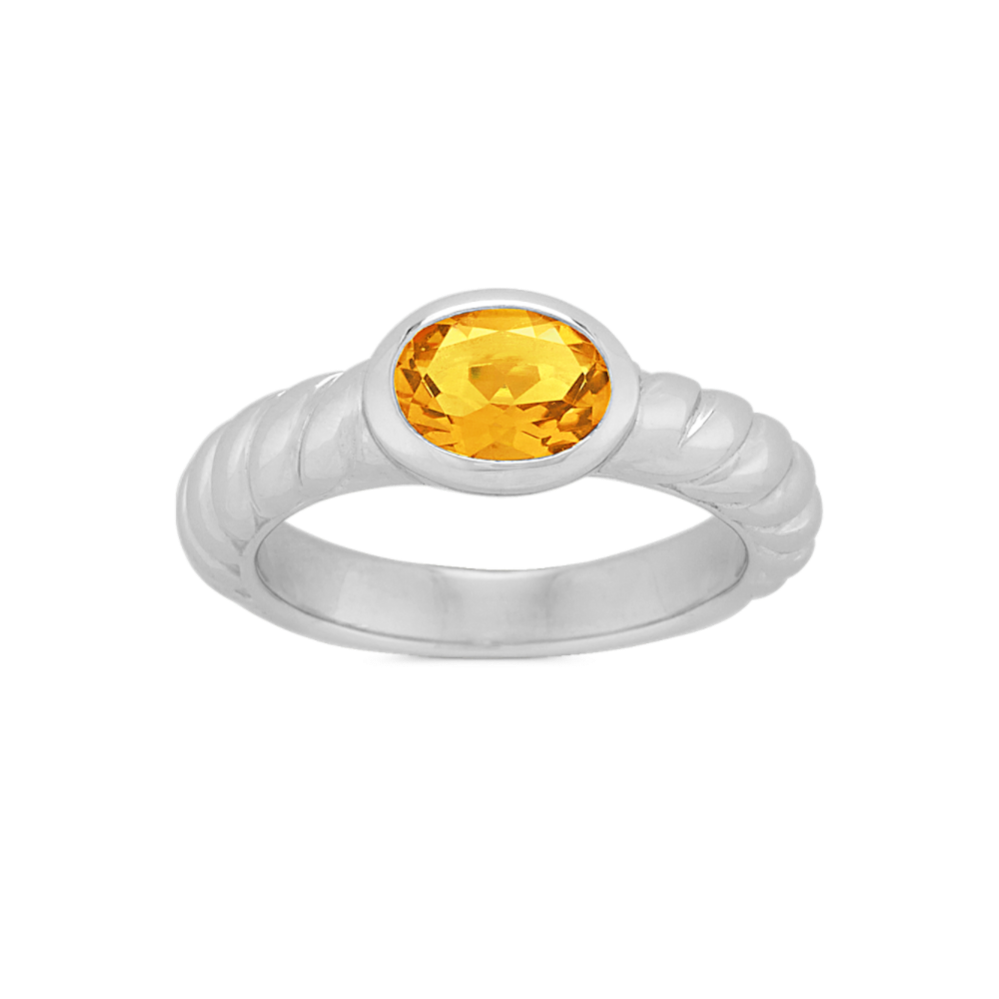 Bezel-Set Citrine Grooved Ring in Sterling Silver