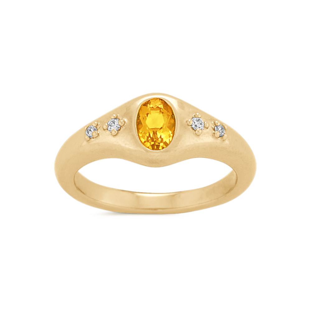 Bezel-Set Citrine and Diamond Ring in 14k Yellow Gold