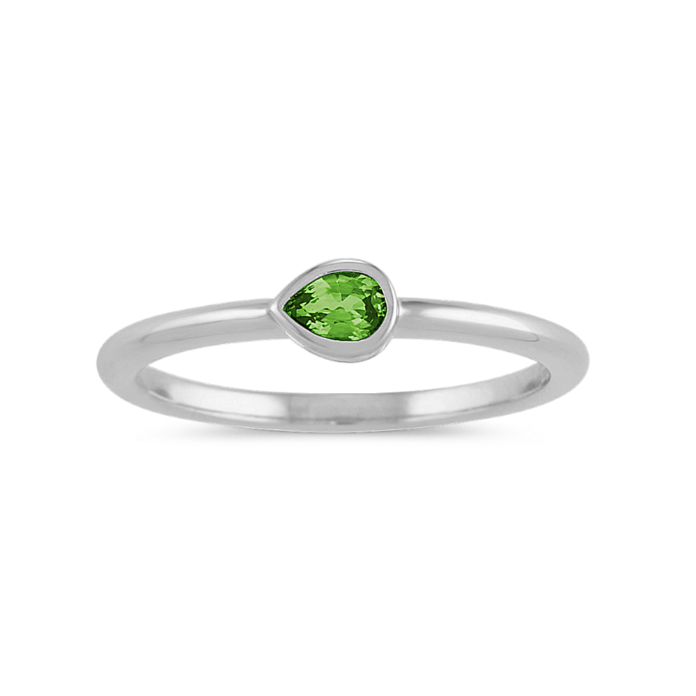 Bezel-Set Green Sapphire Ring in 14k White Gold