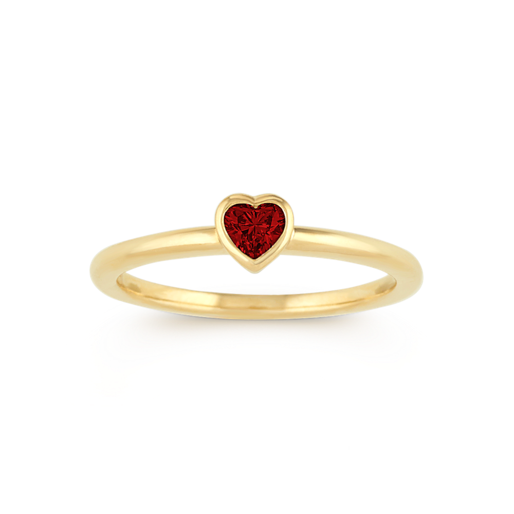 Bezel-Set Heart Shaped Ruby Stackable Ring