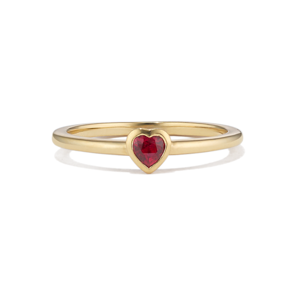 Bezel-Set Heart Shaped Ruby Stackable Ring