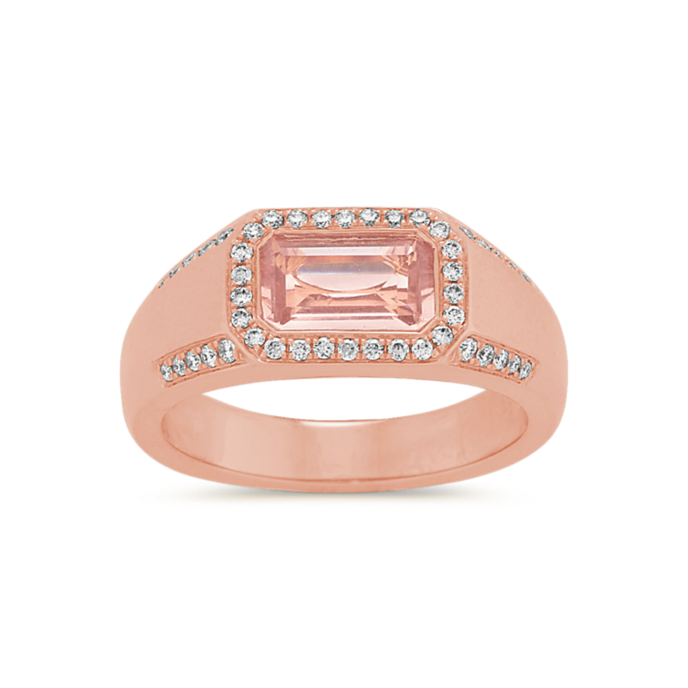 Bezel-Set Morganite Ring with Diamond Halo and Accents