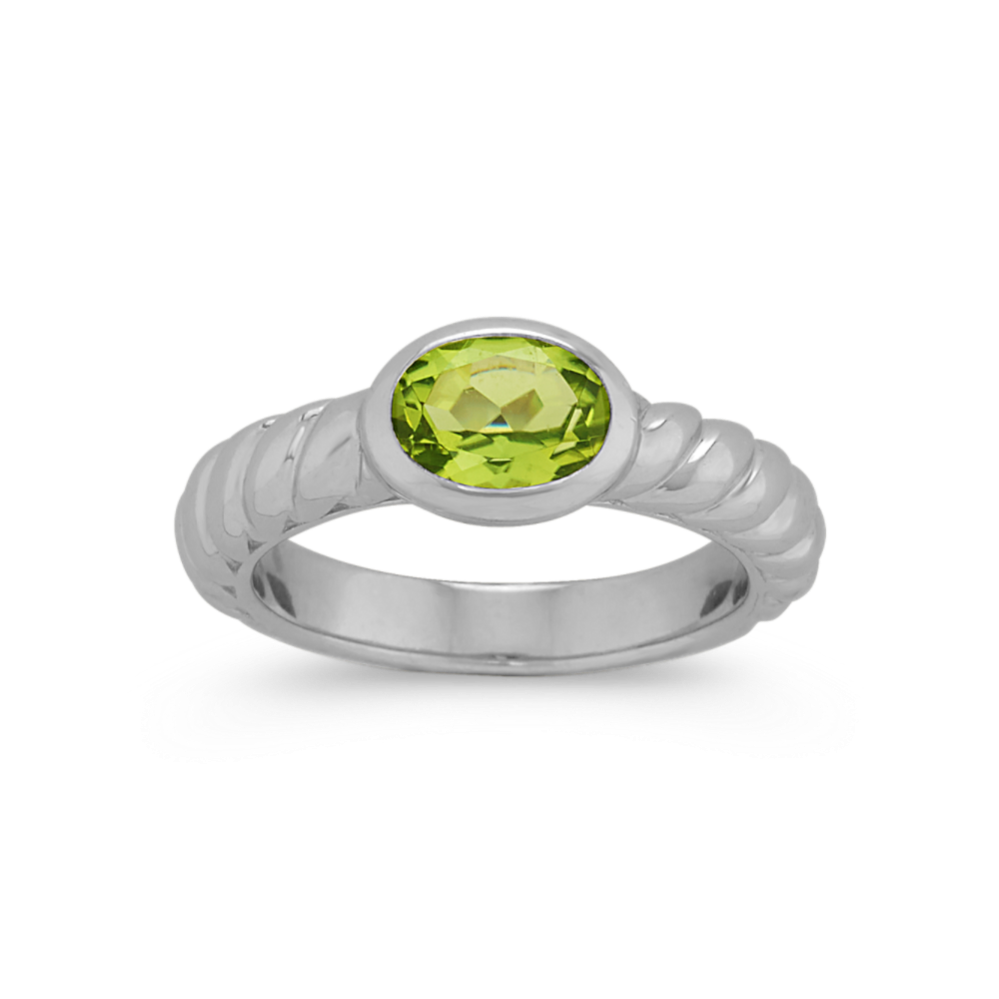 Bezel-Set Oval Green Peridot Ring in Sterling Silver