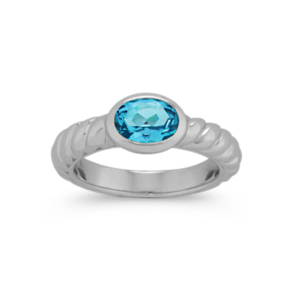 Sterling Silver 7Mm Round Bezel Set Swiss Blue Topaz Solitaire