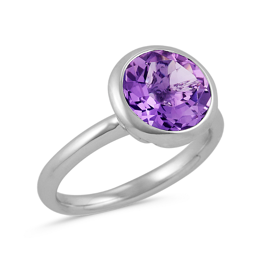 Bezel-Set Round Amethyst Ring in Sterling Silver | Shane Co.