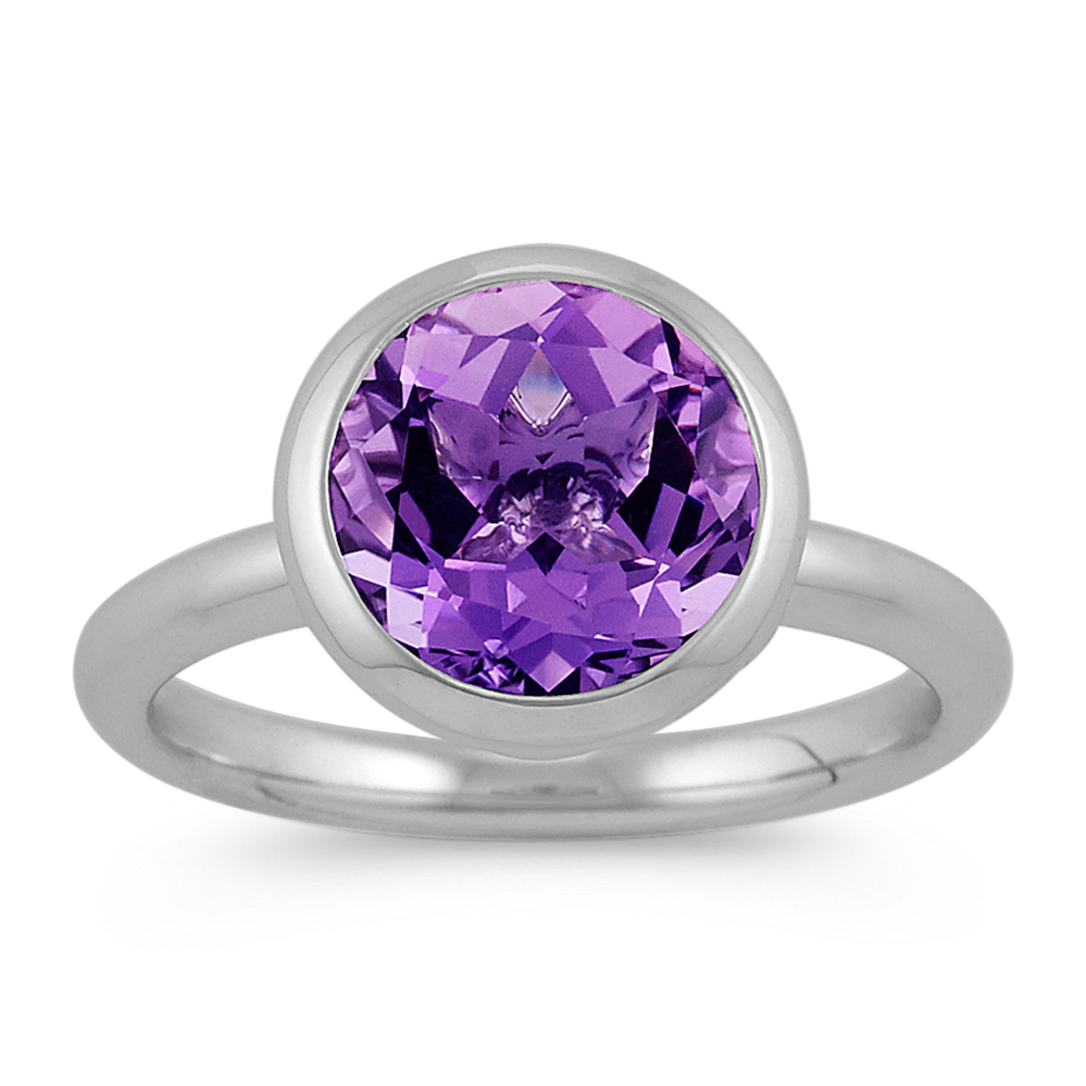Bezel-Set Round Amethyst Ring in Sterling Silver
