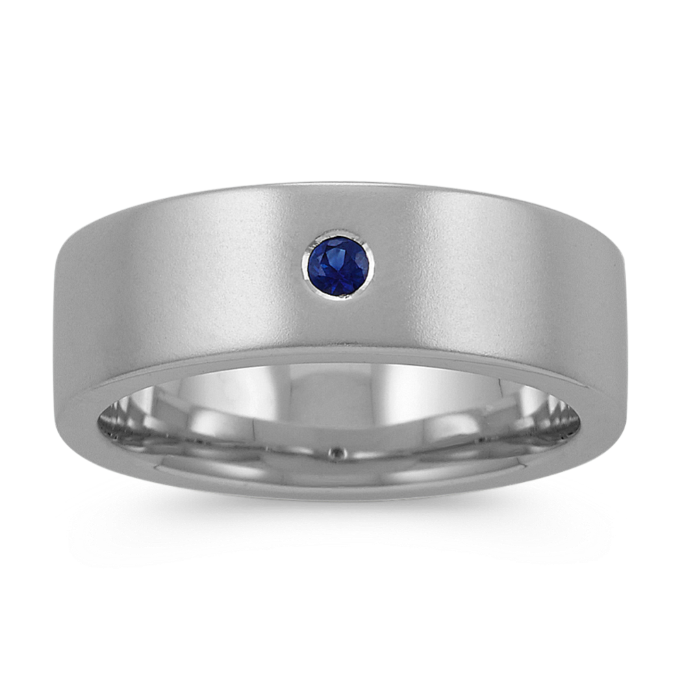 Bezel-Set Round Traditional Sapphire Ring in 14k White Gold (7.5mm)