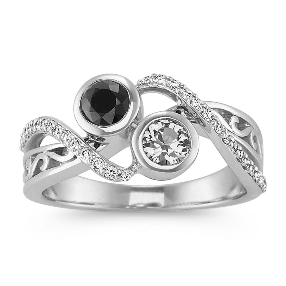 Bezel-Set White and Black Sapphire and Diamond Ring