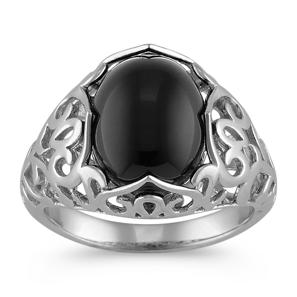 Black Agate Oval Vintage Sterling Silver Ring