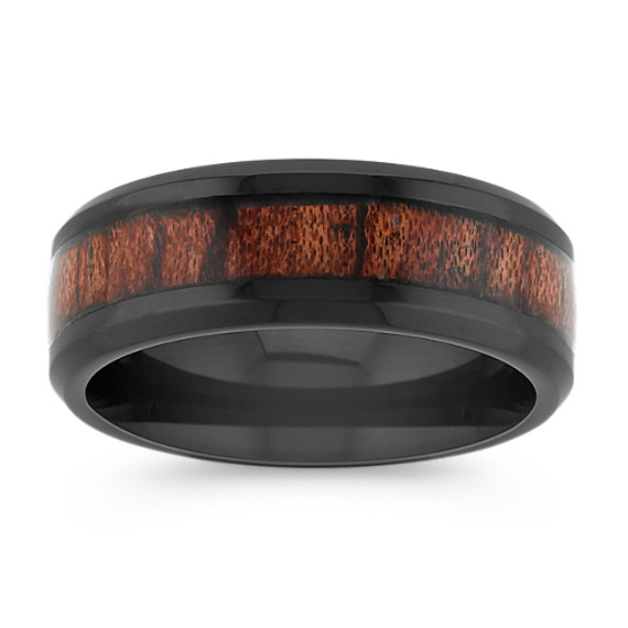 Black Cobalt Ring with Reclaimed Rosewood Inlay (8mm)