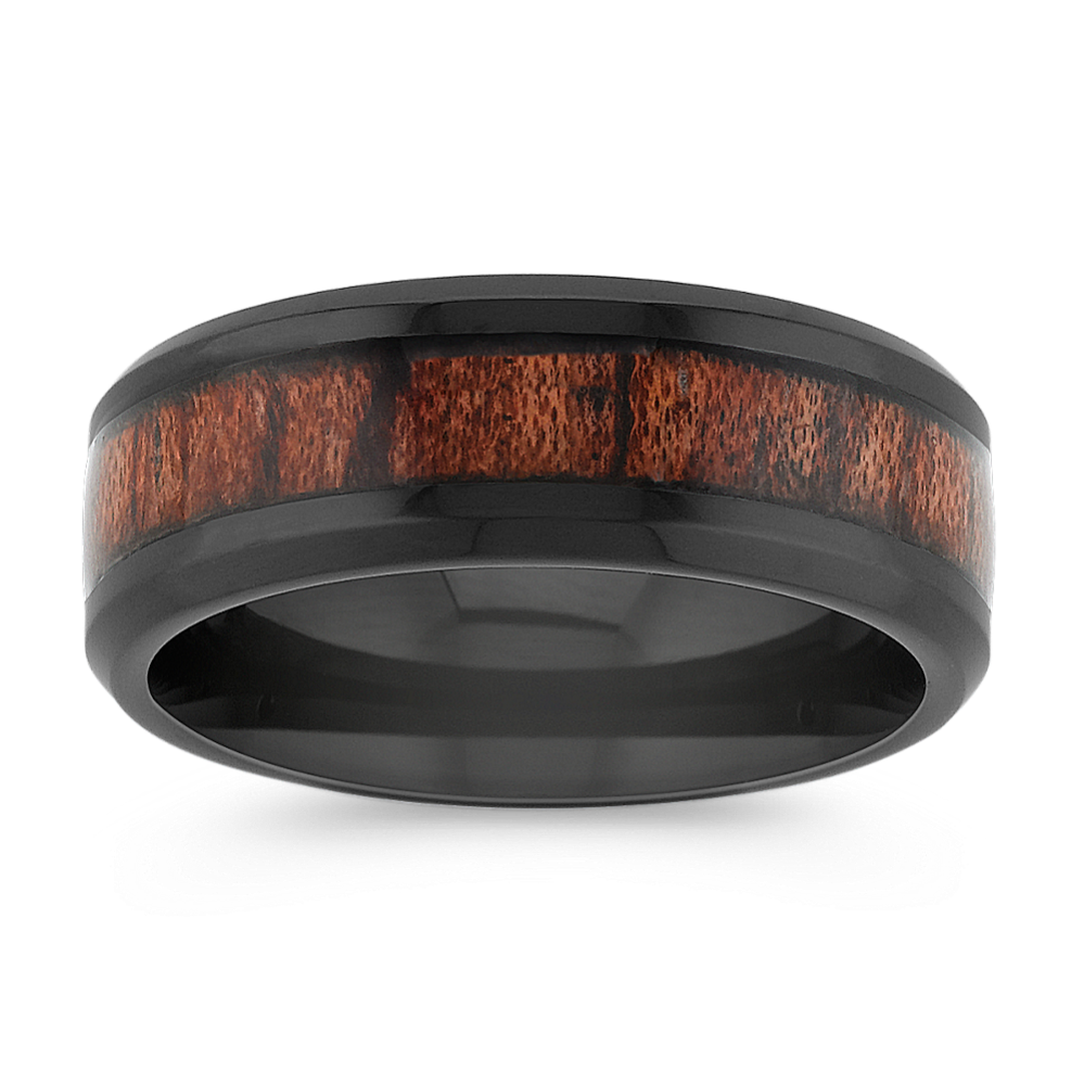 Black Cobalt Ring with Reclaimed Rosewood Inlay (8mm)