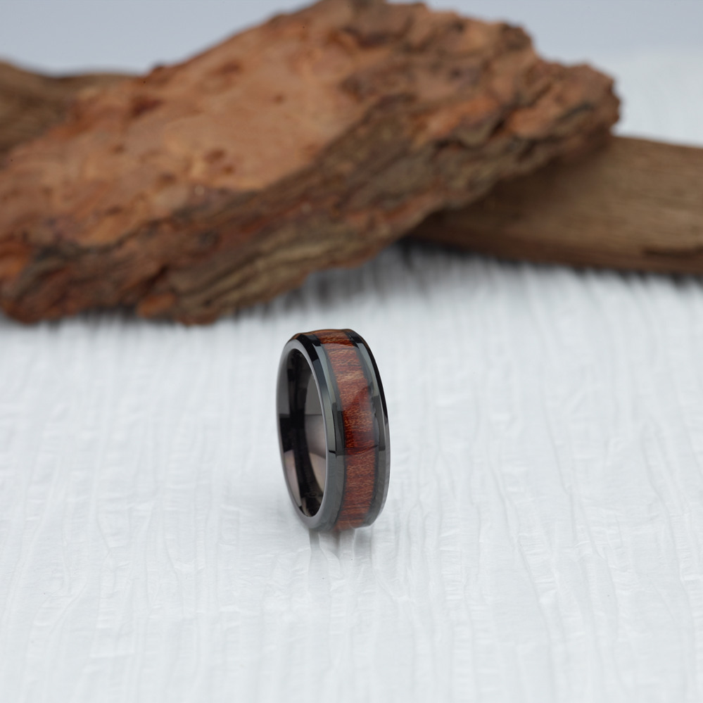 Black Cobalt Ring with Reclaimed Rosewood Inlay (8mm