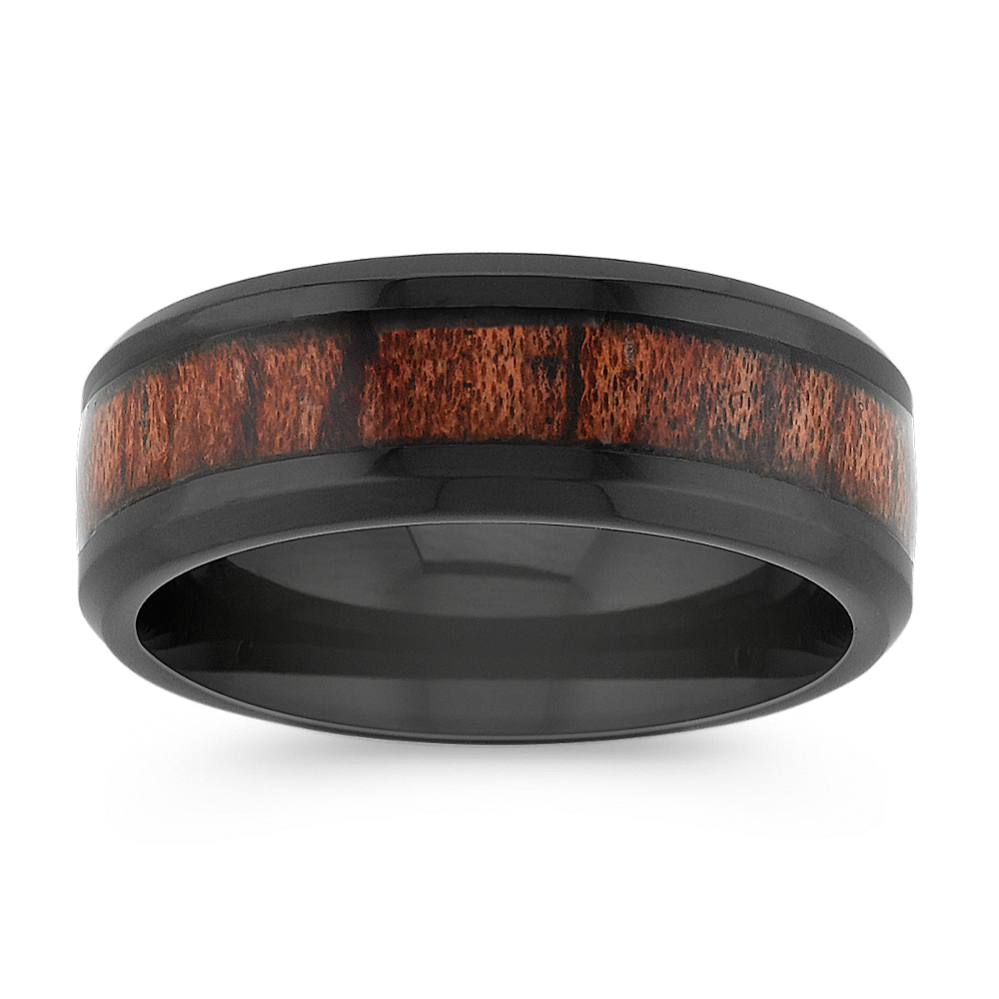 Black Cobalt 8mm Design Band with Rosewood Inlay Black Cobalt 8mm Design Band with Rosewood Inlay
