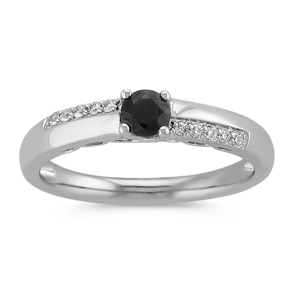 Black Sapphire and Diamond Accented Ring in Sterling Silver