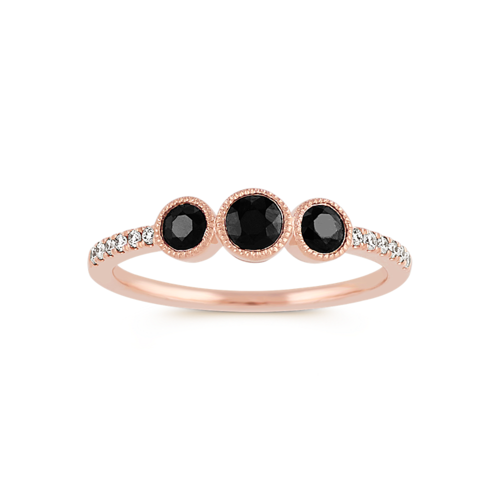 Black Natural Sapphire and Natural Diamond Ring in 14k Rose Gold