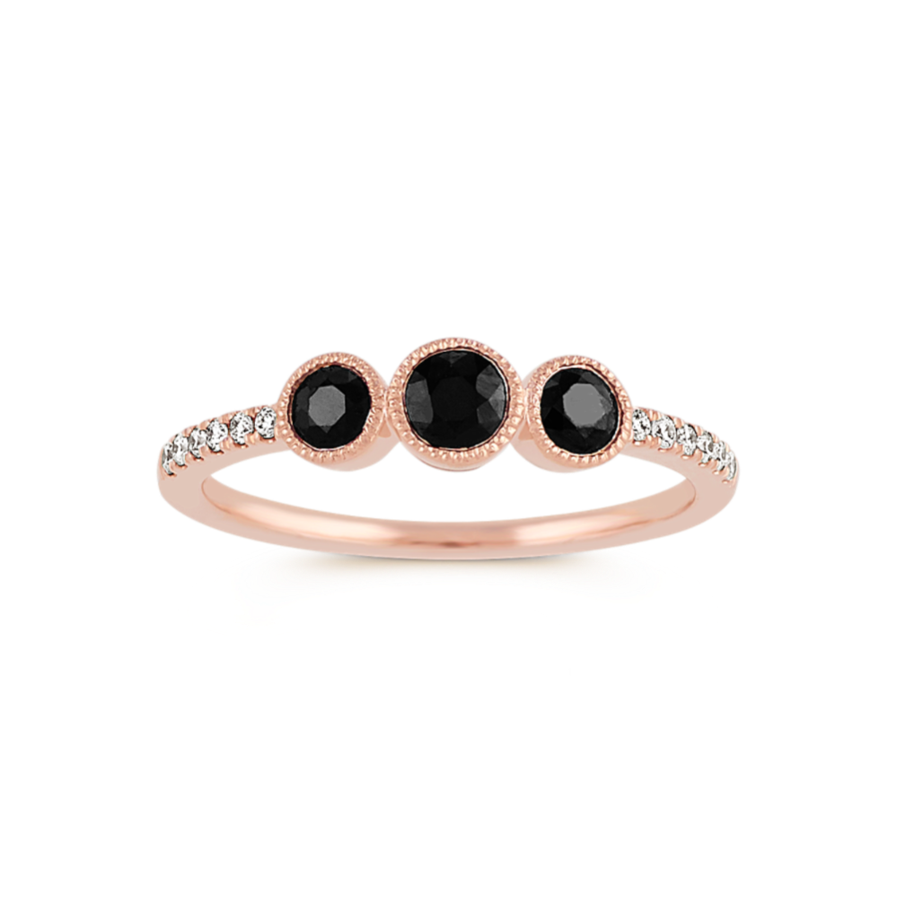 Black Sapphire and Diamond Ring in 14k Rose Gold