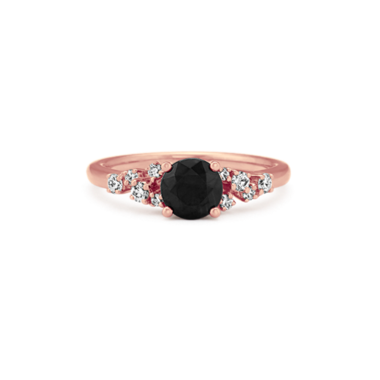 Notte Black Natural Sapphire and Natural Diamond Ring in 14K Rose Gold