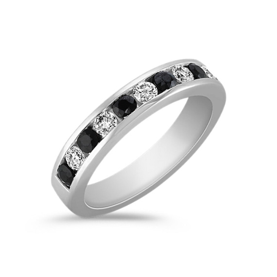 Black Sapphire And Diamond Wedding Band 