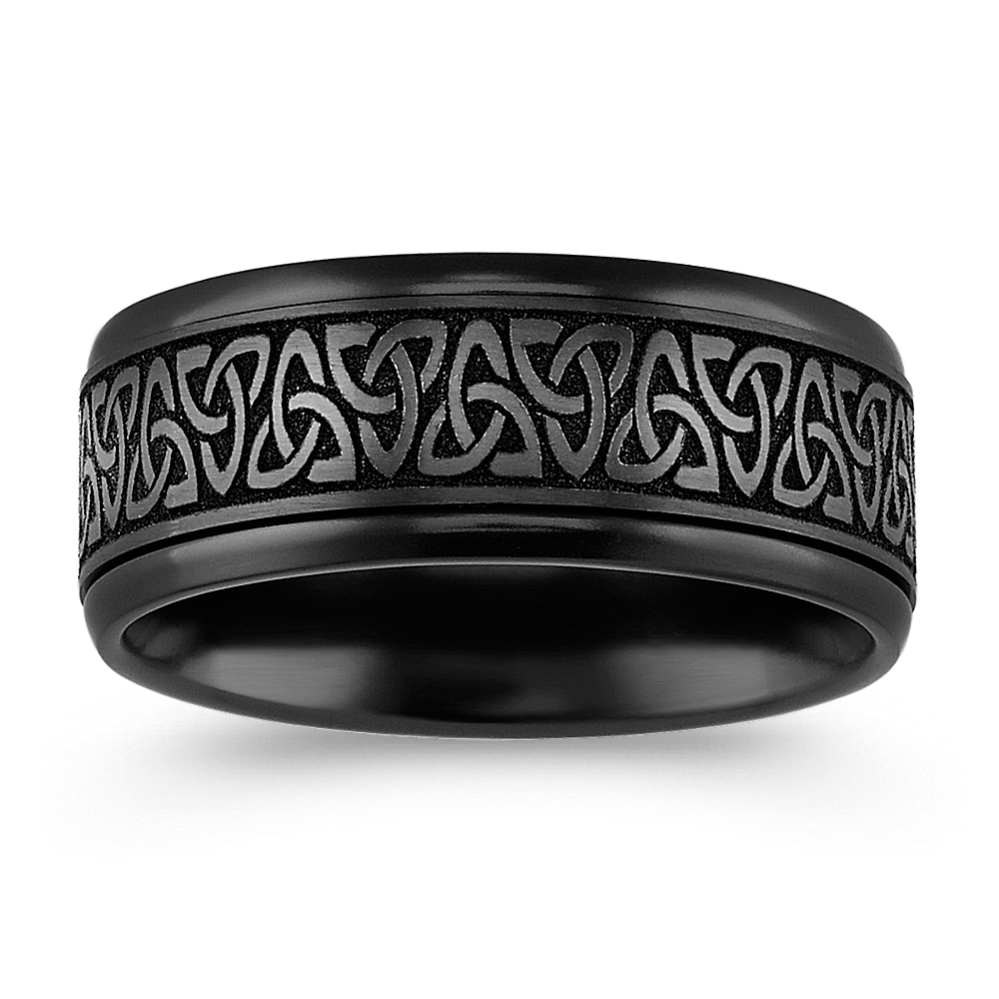 Black Titanium Comfort Fit Engraved Ring (9mm)