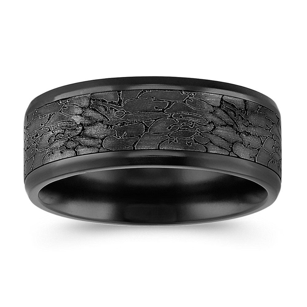 Black Titanium Comfort Fit Ring with Cracked Texture (9mm)
