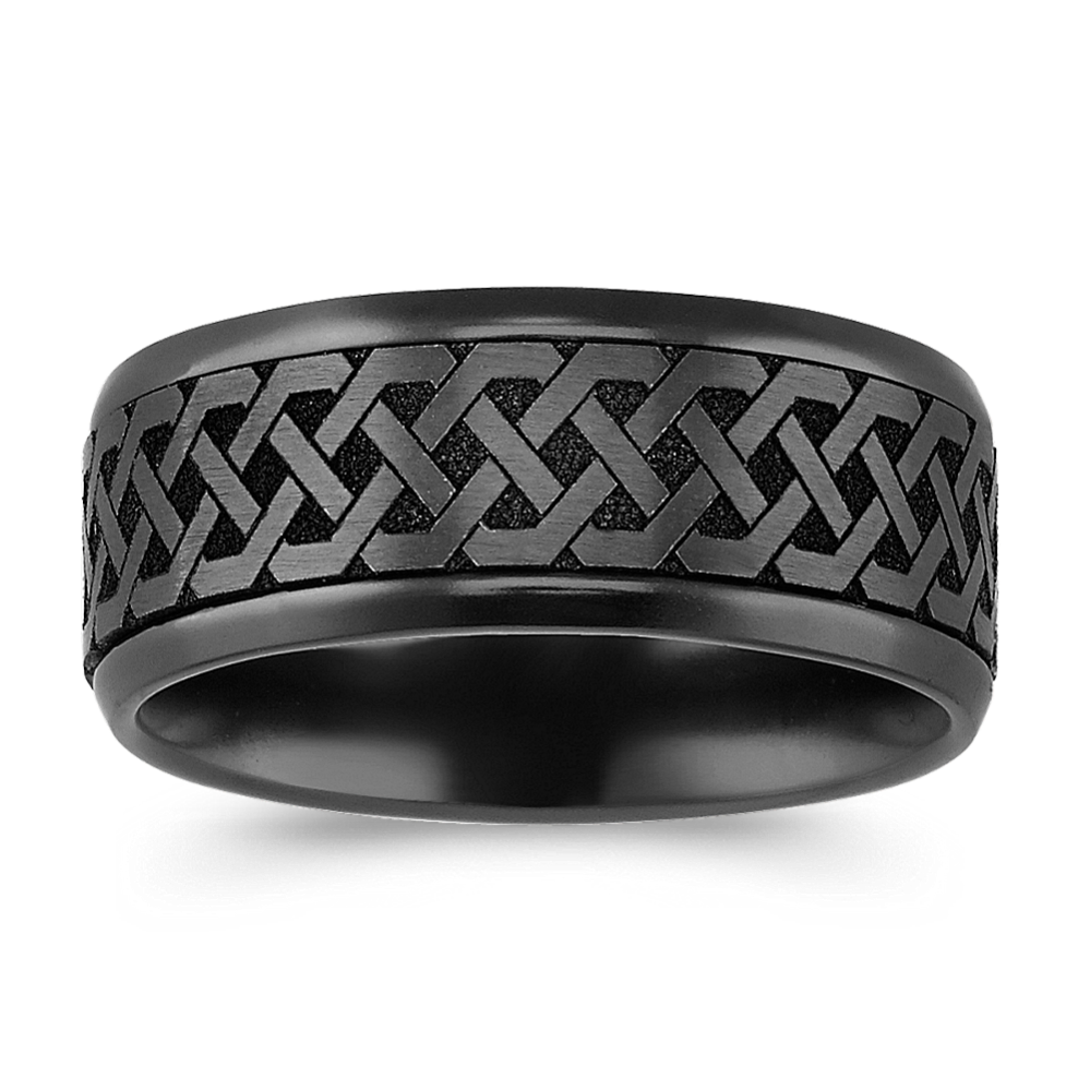 Black Titanium Engraved Ring with Satin Finish (9mm)
