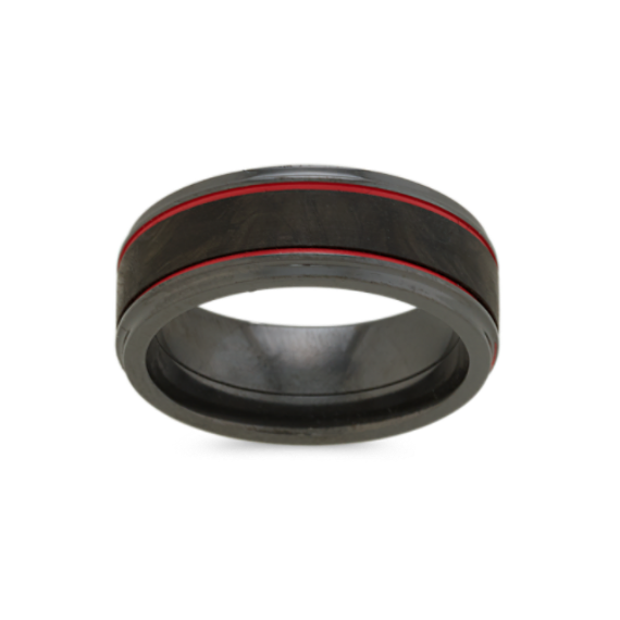 Black Zirconium Mens Wedding Band with Red Cerakote Accent 8mm
