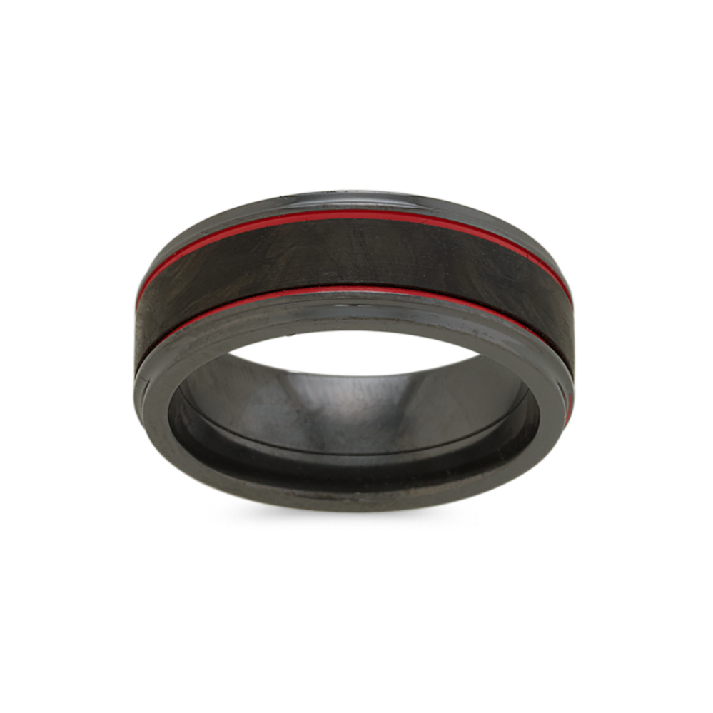 Black Zirconium Mens Wedding Band with Red Cerakote Accent 8mm