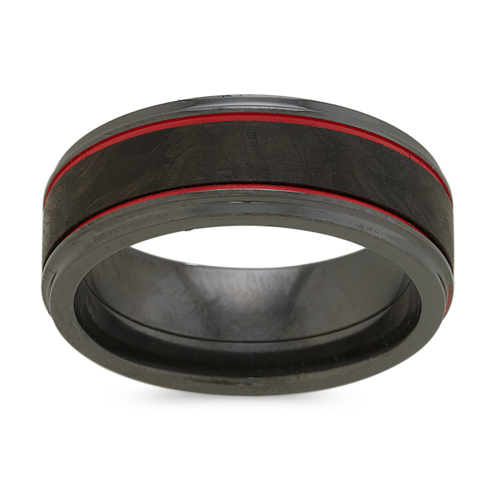 Black Zirconium Mens Wedding Band with Red Cerakote Accent 8mm