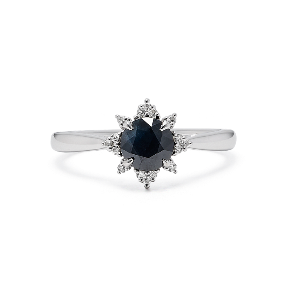 Black and White Natural Sapphire Ring in Sterling Silver