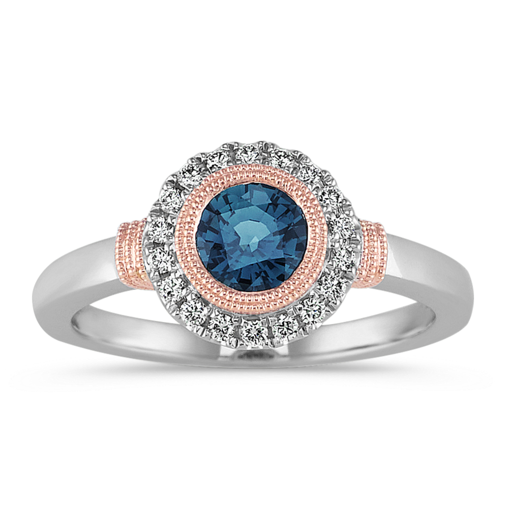 Blue Green Sapphire & Diamond 14k Two-Tone Ring