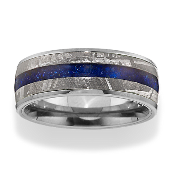 Blue Lapis Wedding Band in Meteorite & Titanium (8mm)