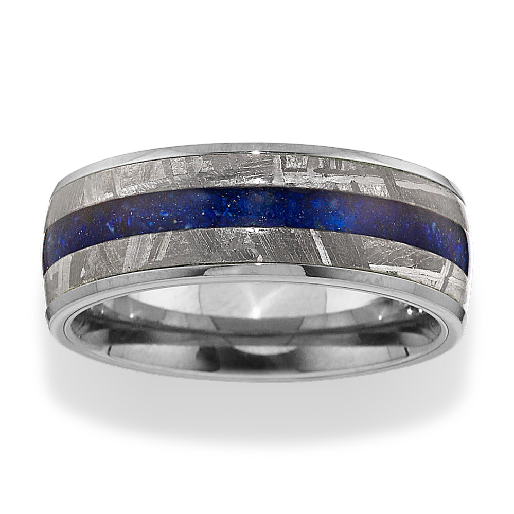 Blue Lapis Wedding Band in Meteorite Titanium (8mm) Shane