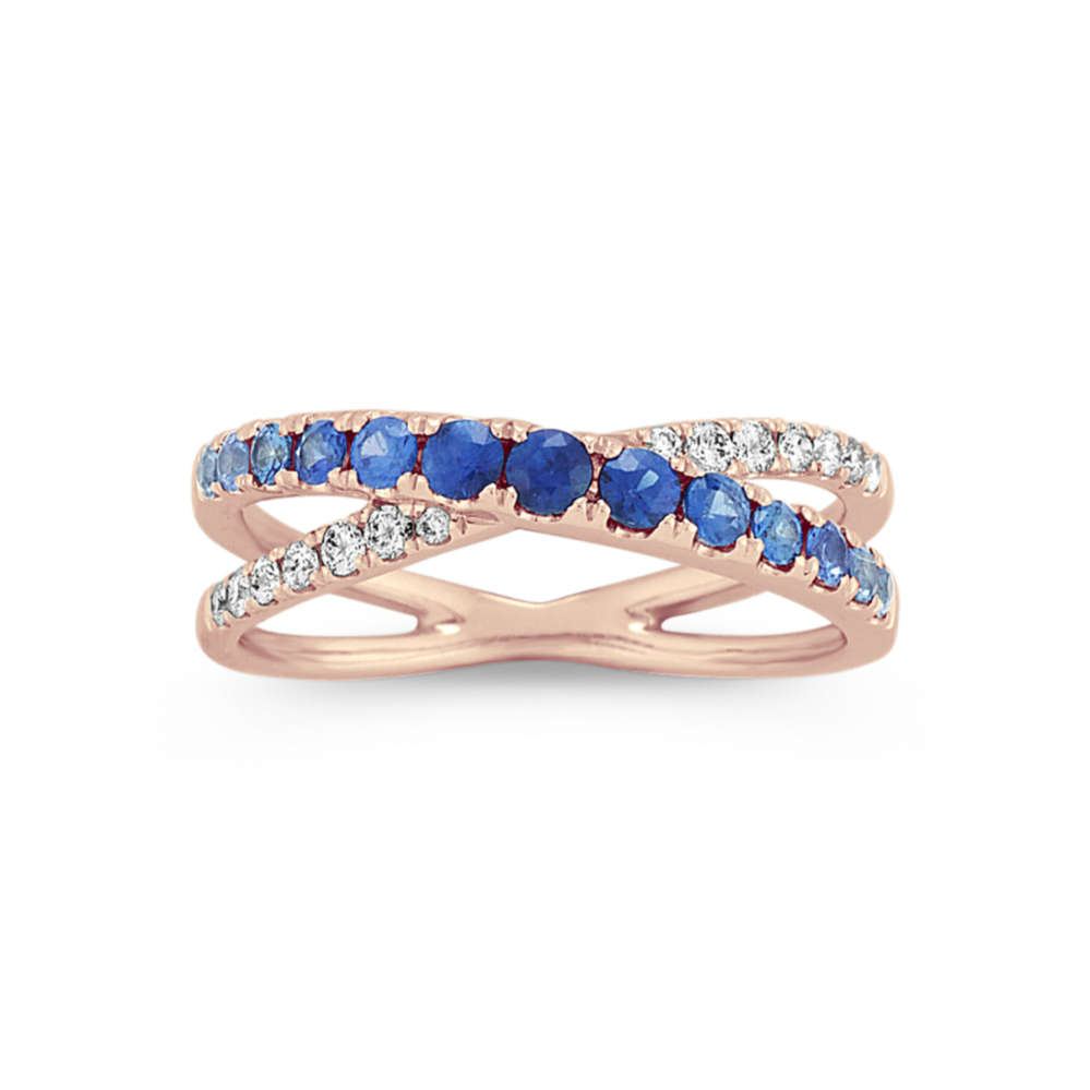 Ombre Blue Sapphire & Diamond Crossover Ring