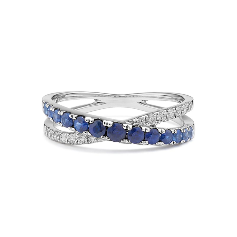 Ombre Blue Sapphire & Diamond Crossover Ring