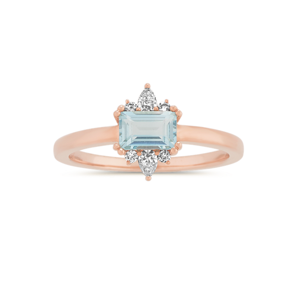 Blue Sky Topaz and Diamond Ring in 14k Rose Gold