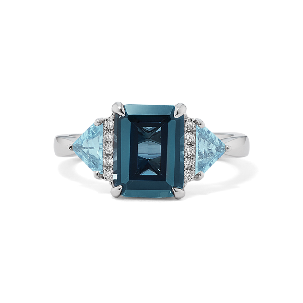 Riley Natural Blue Topaz and Natural Diamond Ring in 14K White Gold