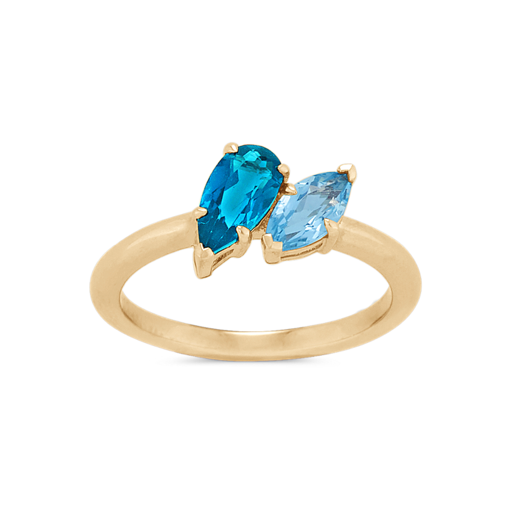 Astrid Natural Blue Topaz and Natural London Blue Topaz Ring in 14K Yellow Gold