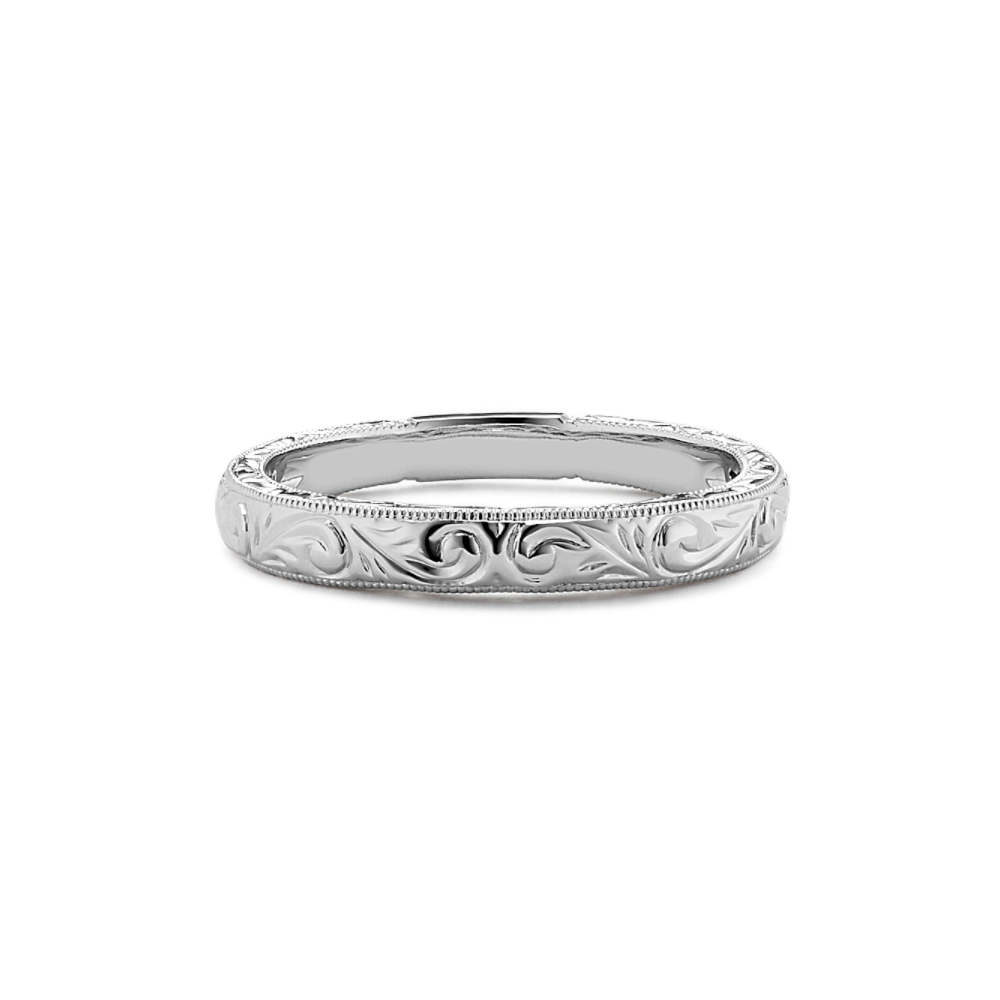 Brocade 14k White Gold Wedding Band