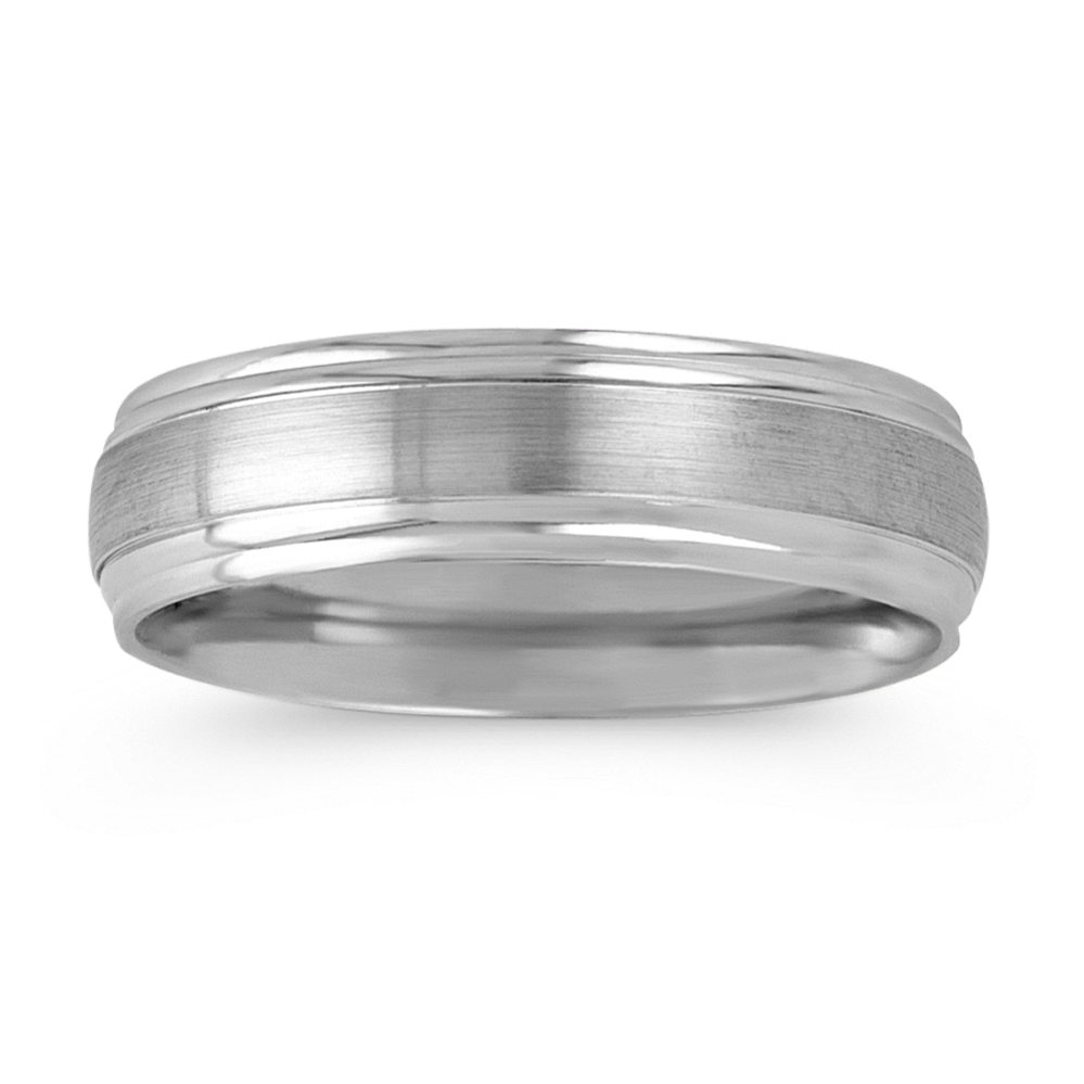 Brushed Inlay 14k White Gold Wedding Band (6mm)