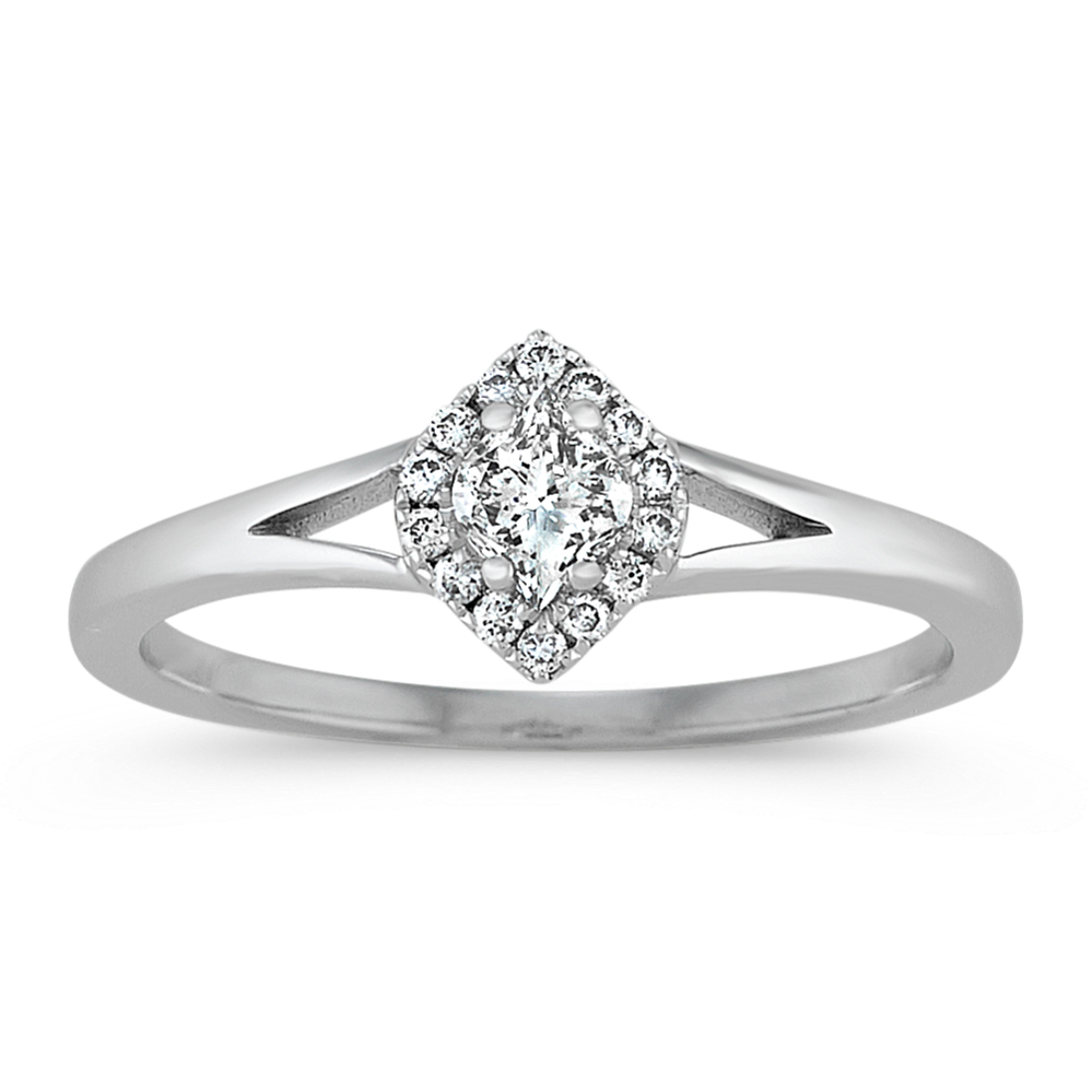 Calla-Cut and Round Diamond Ring in 14k White Gold