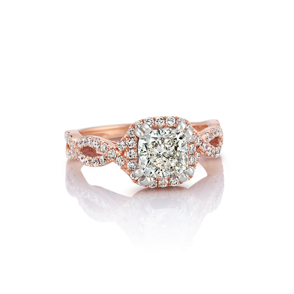 Cannes Infinity Natural Diamond Halo Engagement Ring in 14k Rose Gold