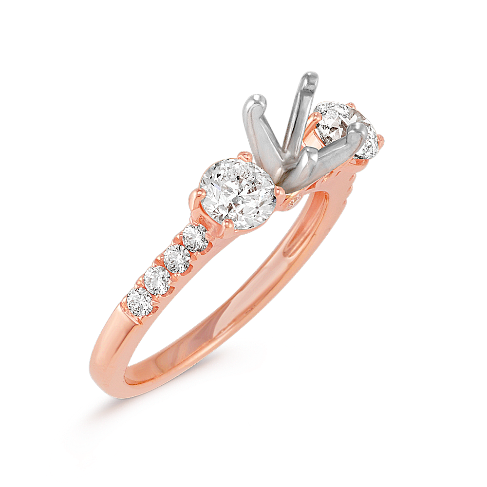 Cathedral Three-Stone Round Diamond Engagement Ring in 14k Rose Gold ...