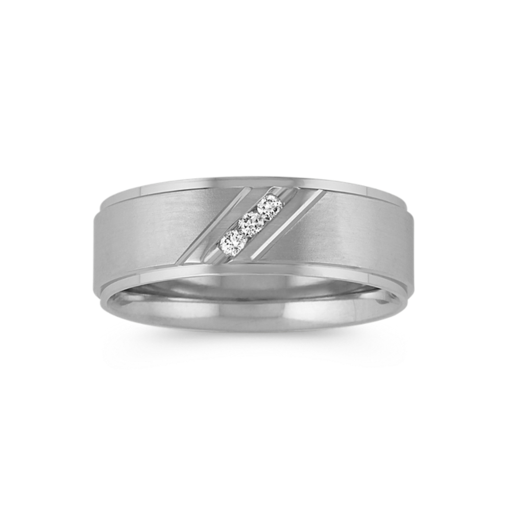 Inclined 14K White Gold & Diamond Band (7mm)